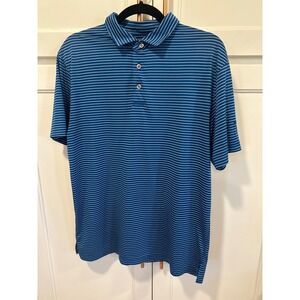 PGATOUR Mens Striped Golf Polo Shirt Blue White Short Sleeve  Casual Size M